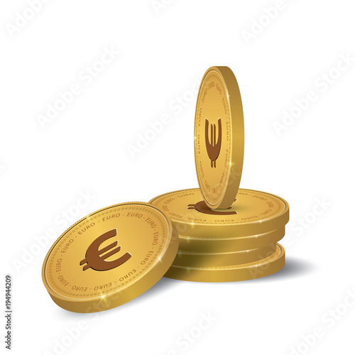 Financial growth concept with golden coin Euro. Stack of Euro Golden Coin.