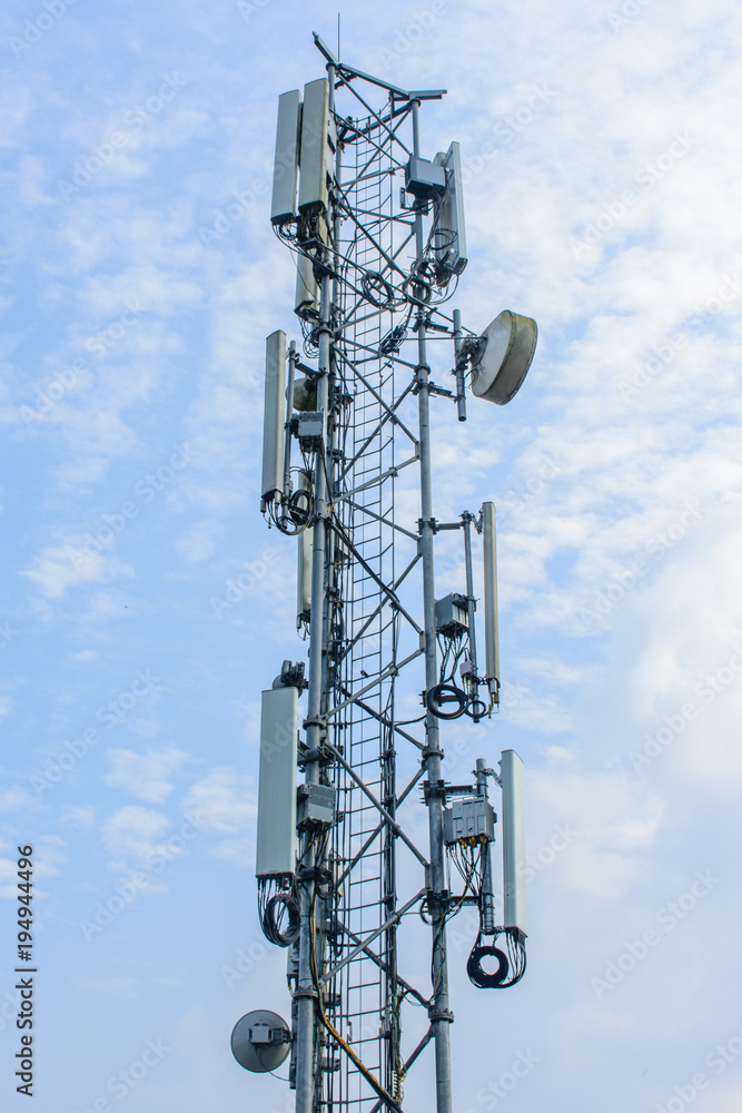 mobile telecom tower with blue sky