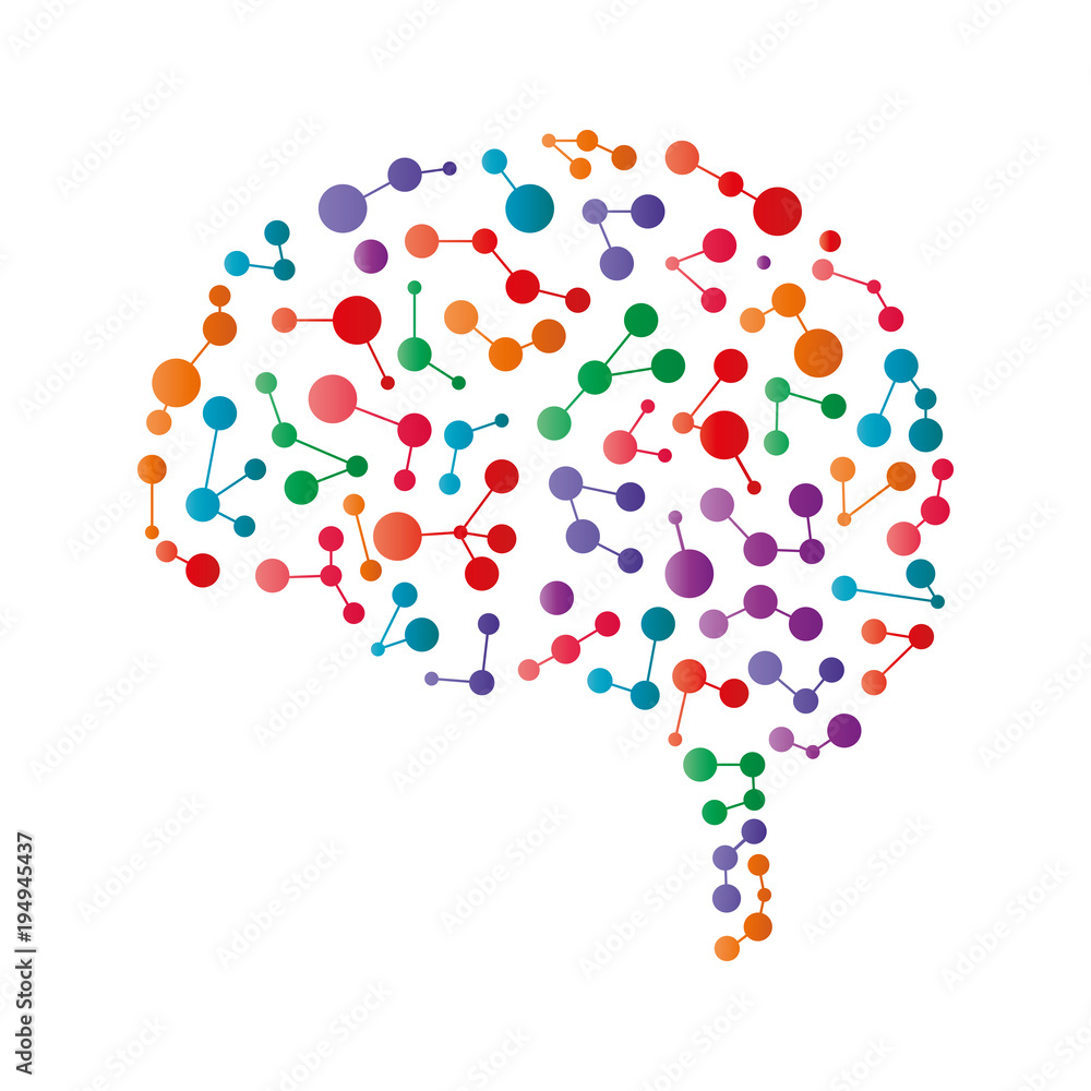 Abstract molecules brain , molecular structure vector, creative colorful brain. - obrazy, fototapety, plakaty 