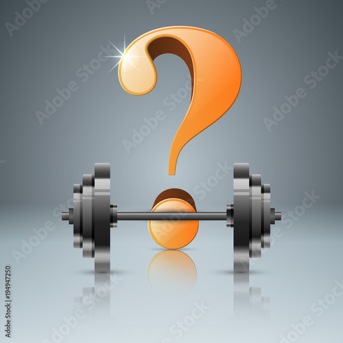 Question, barbell - 3d realistic icon. Vector eps 10