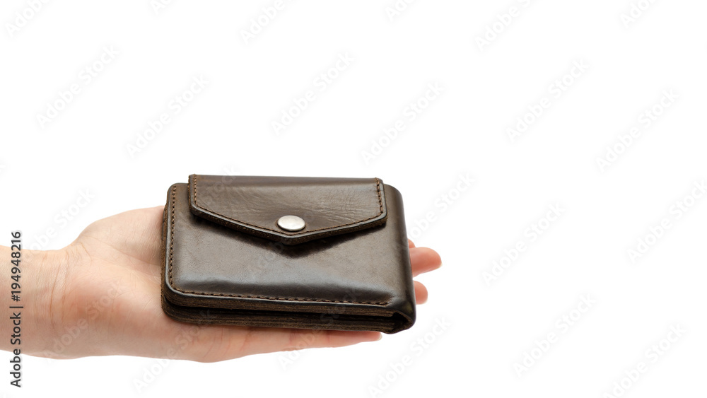 female hand holding wallet. Isolated on white background. copy space, template. female hand holding wallet. Isolated on white background. copy space, template.