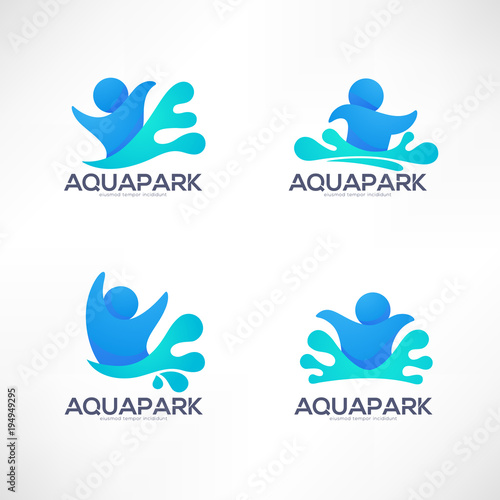 vector collection of aqua park and swimming actions logo, emblem and symbols