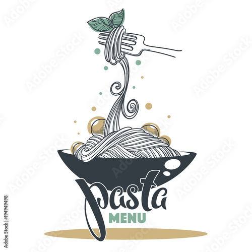 Pasta Menu, hand drawn sketch with lettering composition for yout logo, emblem, label