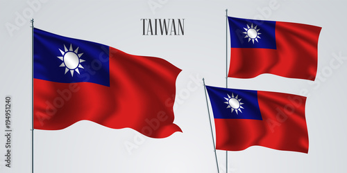 Taiwan waving flag set of vector illustration