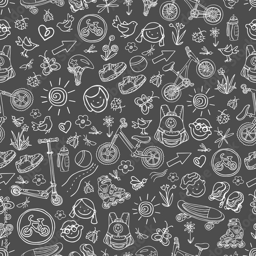 Seamless pattern of sporting goods for kids. Vector