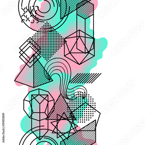 Seamless pattern with abstract geometric shapes. Line art background