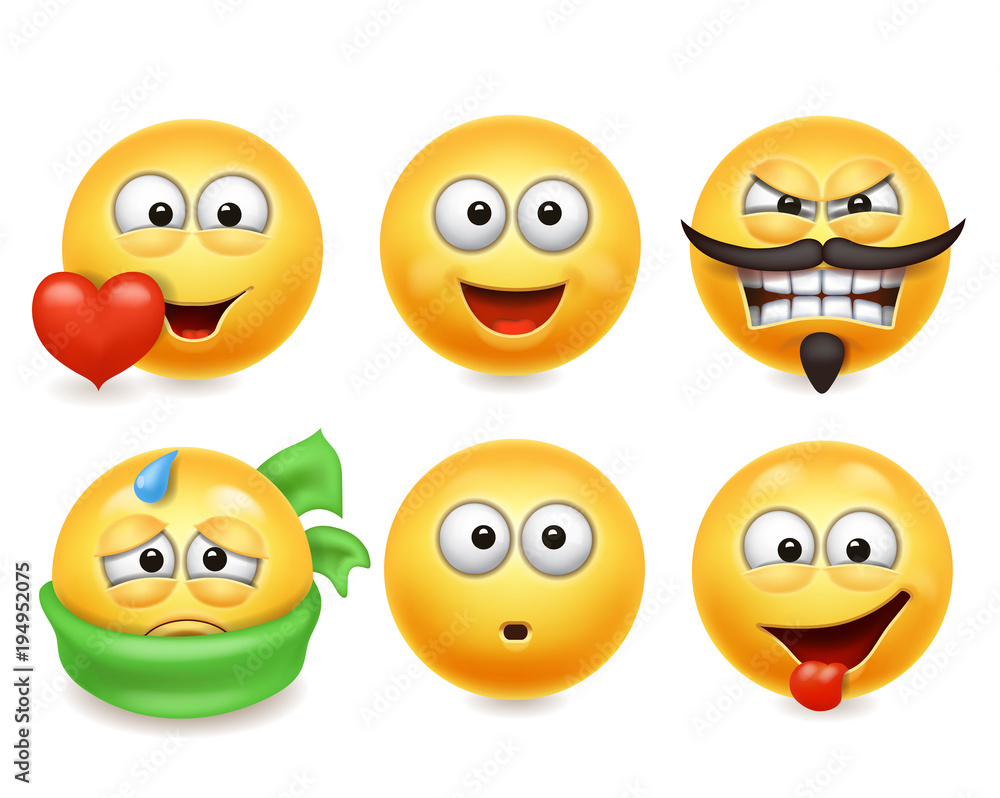 Smiley face icons. Funny faces 3d set, Cute yellow facial expressions collection 3. Smiley face icons. Funny faces 3d set, Cute yellow facial expressions collection 3.