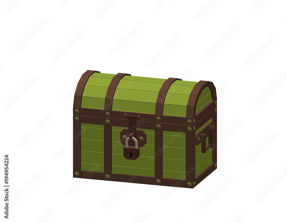 Closed wooden chest. Isolated on white background. 3d Vector illustration. Closed wooden chest. Isolated on white background. 3d Vector illustration.