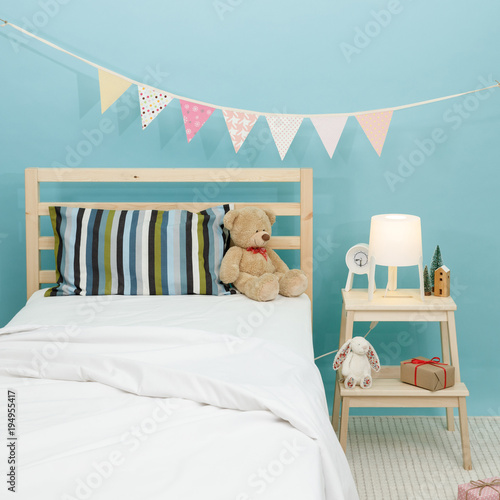 The bedroom for child, Modern blue bedroom for kid photo