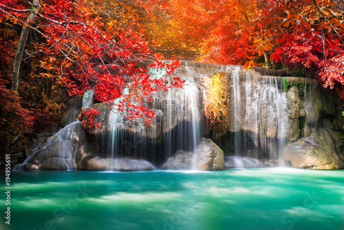 Fototapeta Naklejka Na Ścianę i Meble -  Amazing waterfall in colorful autumn forest 