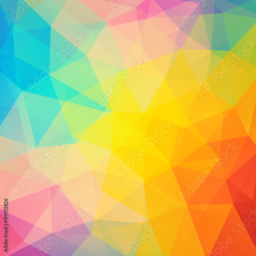 Polygonal vector background. Can be used in cover design, book design, website background. Vector illustration. Red, yellow, blue, orange colors.