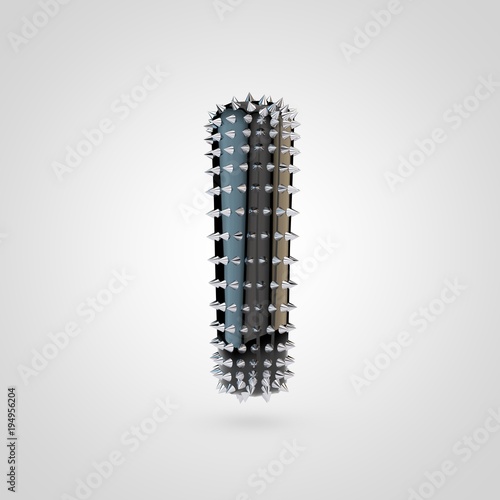 BDSM black latex letter I uppercase with chrome spikes isolated on white background