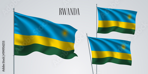Rwanda waving flag set of vector illustration