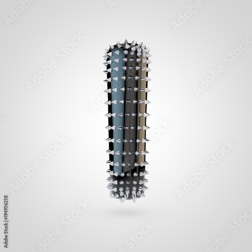 BDSM black latex letter L lowercase with chrome spikes isolated on white background