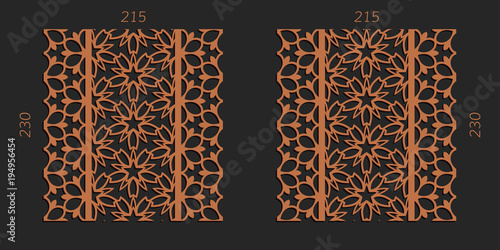 Laser cutting set. Woodcut vector trellis panels. Plywood lasercut floral design. Striped seamless patterns for printing, engraving, paper cut. Separator lattice ornaments.