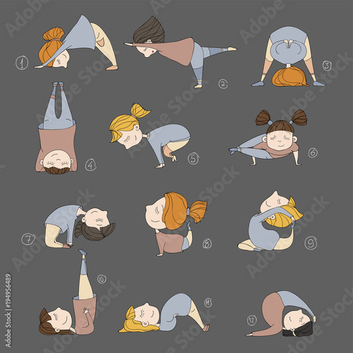 illustration of kids doing yoga
