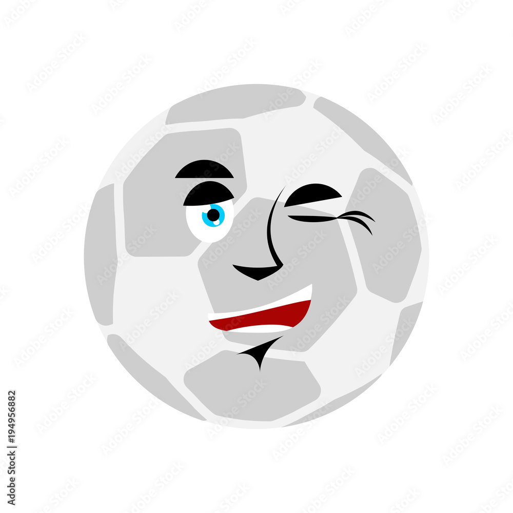 Soccer ball winks Emoji. Football Ball happy emotion avatar Soccer ball winks Emoji. Football Ball happy emotion avatar