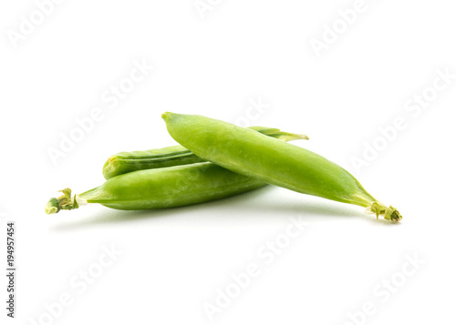 Photo of green peas isolated on white background