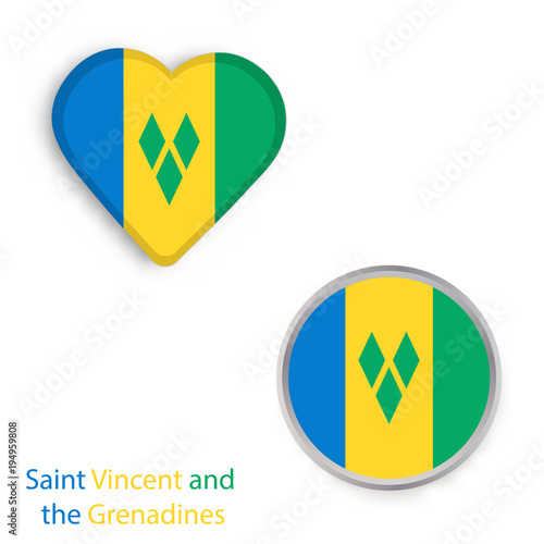 Heart and circle symbols with flag of Saint Vincent and the Grenadines.