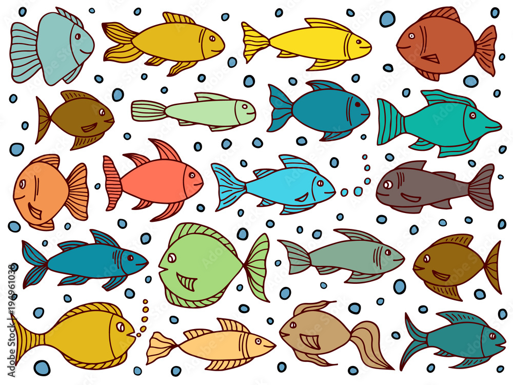 set with fishes in doodle style set with fishes in doodle style