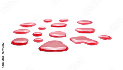 Red wine puddle, droplets isolated on white background, clipping path