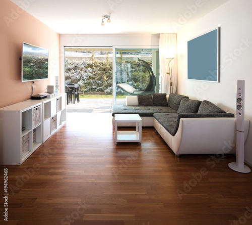 Living room with window and garden view. photo