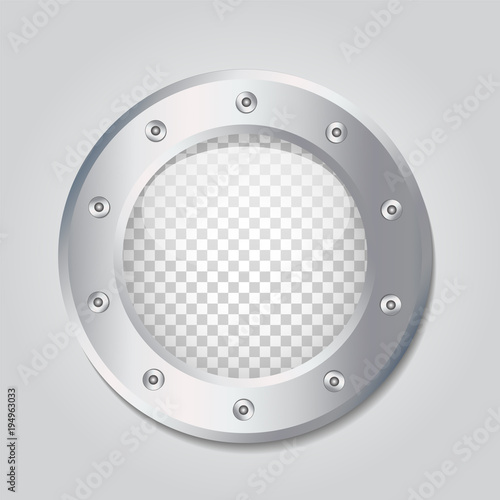 Metal porthole with transparent glass. Place your design on separate layer under the window, stock vector illustration