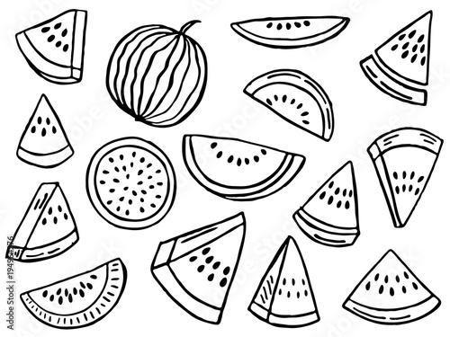 hand drawn set of watermelon