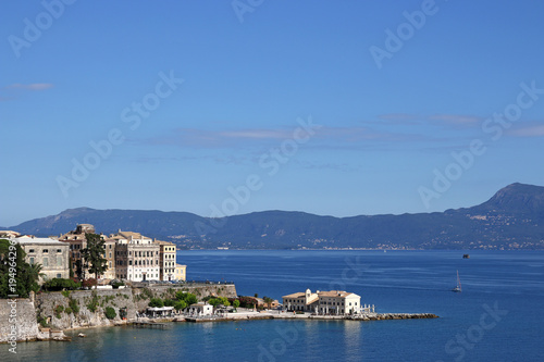 Corfu town and blue sea cityscape summer season Greece