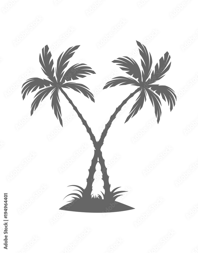 Silhouette of palm trees on the island. Vector illustration isolated white background.
