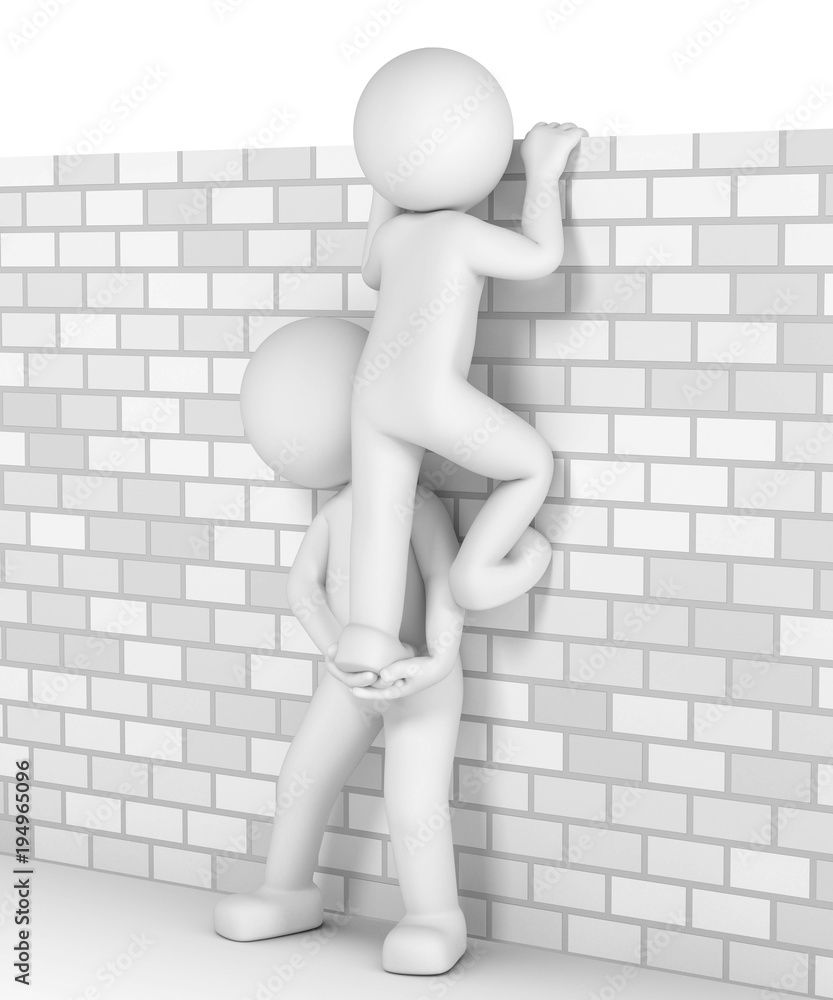 3d Männchen Unterstützung über die Mauer helfen Stock-Illustration ...