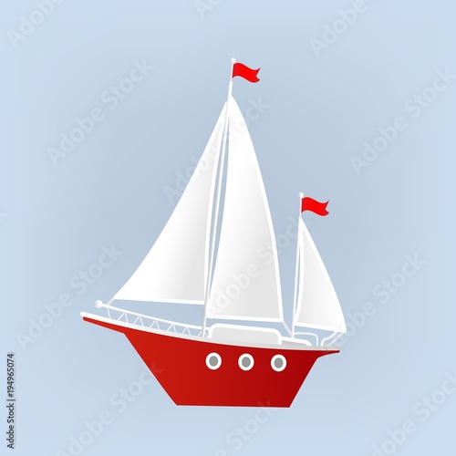 Ship, Yacht, Sailboat. Isolated object. Vector illustration