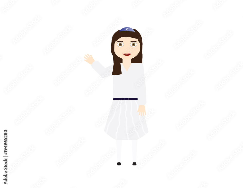 Reform Jewish girl vector illustration. Girl celebrating Bat mitzvah, yom kippur, rosh hashanah, Jewish holidays Reform Jewish girl vector illustration. Girl celebrating Bat mitzvah, yom kippur, rosh hashanah, Jewish holidays