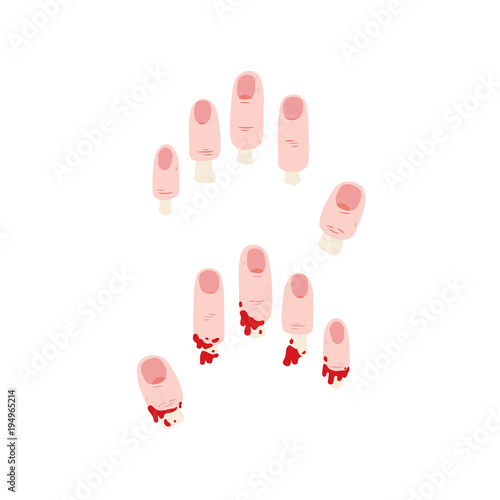 Hand drawn vector illustration of finger cut off with exposed bone.cartoon of chopped off finger.torn off finger.