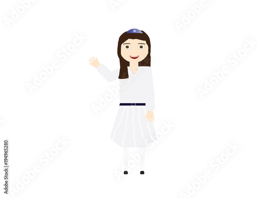 Reform Jewish girl vector illustration. Girl celebrating Bat mitzvah, yom kippur, rosh hashanah, Jewish holidays
