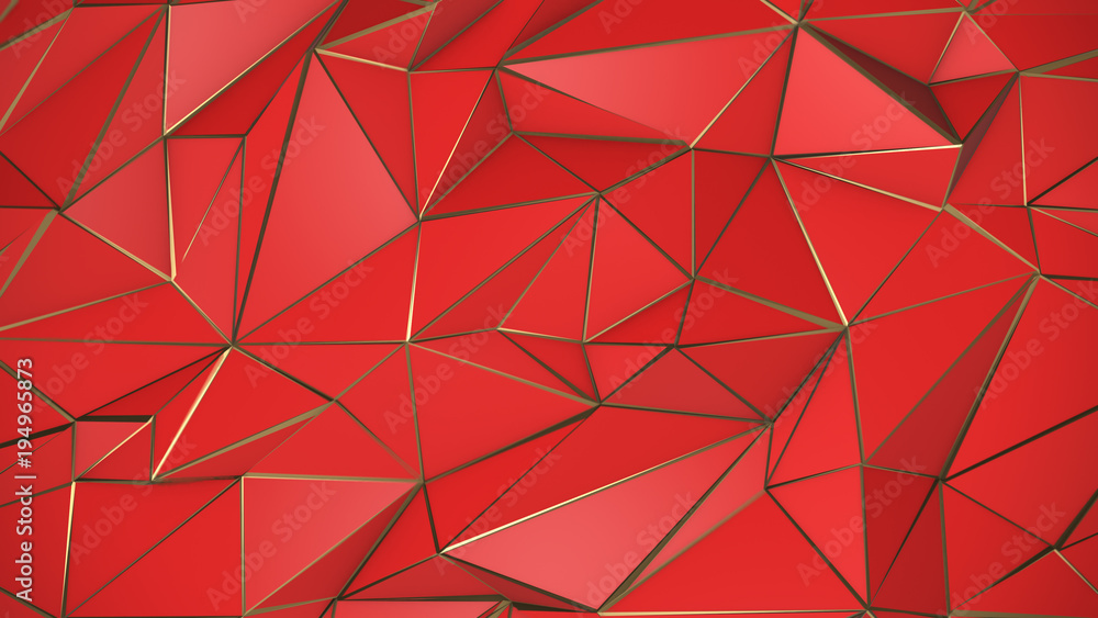 Red and gold abstract low poly triangle background