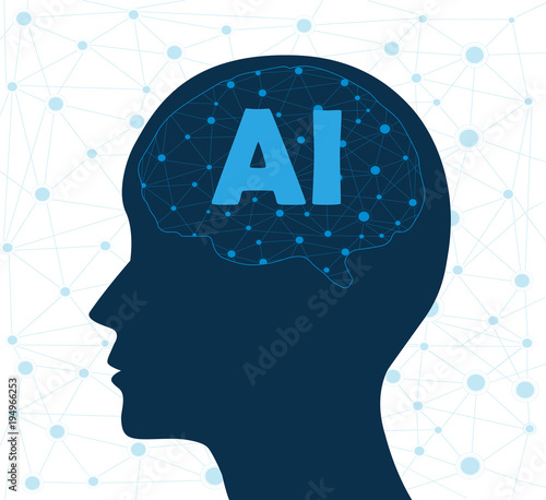 Concept of Artificial Intelligence with Human head. Networks Design Concep
