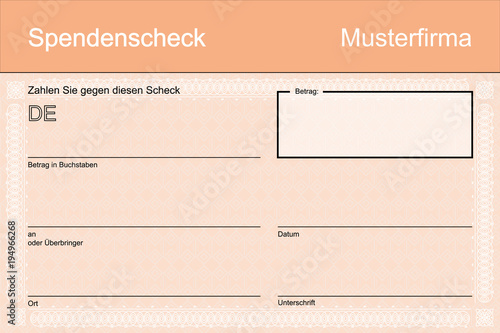 Spendenscheck Firmenname klein - Ornament orange photo