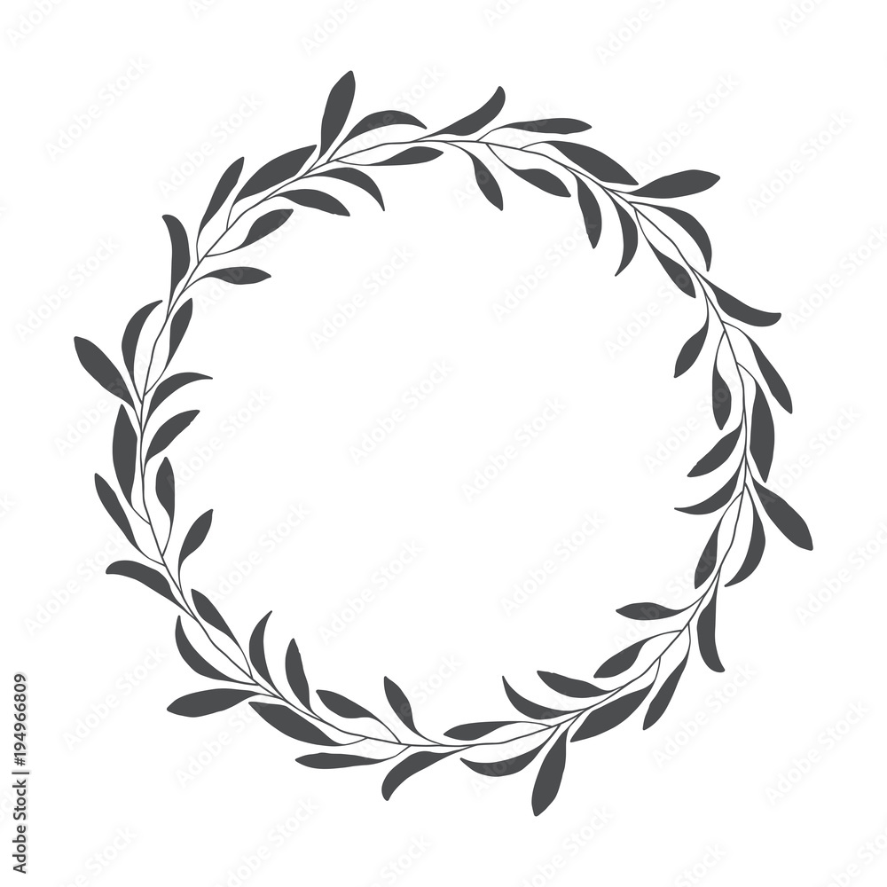 vector hand drawn floral wreath, round frame with leaves, decorative design element, illustration vector hand drawn floral wreath, round frame with leaves, decorative design element, illustration