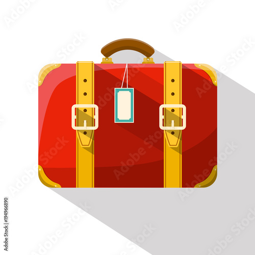 Retro Red Vector Suitcase Isolated on White Background.