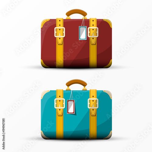 Retro Suitcase. Vintage Vector Suitcases Set Isolated on White Background.