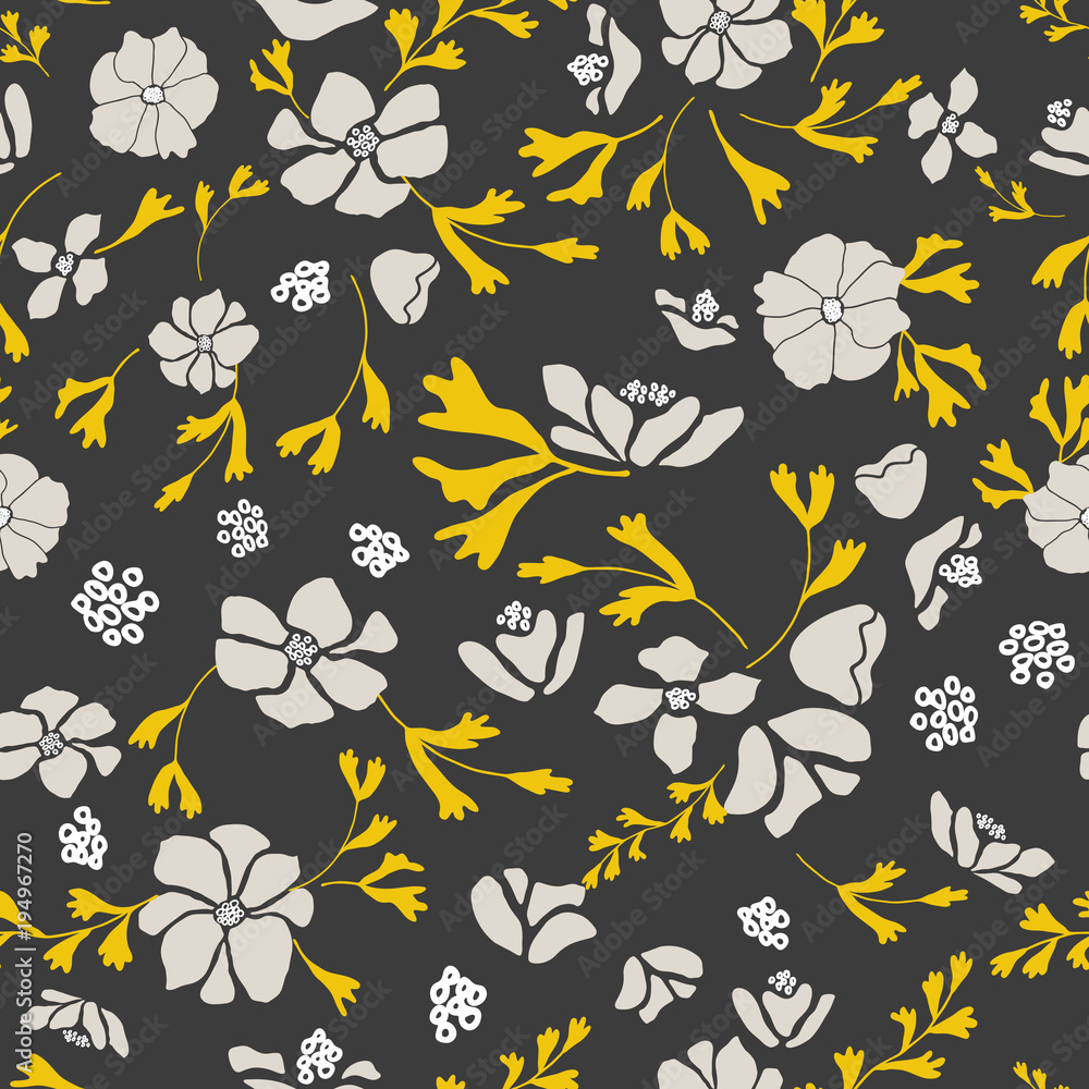 Obraz premium Anemone or windflower poppies flowers and leaves. Floral vector seamless pattern with hand drawn.