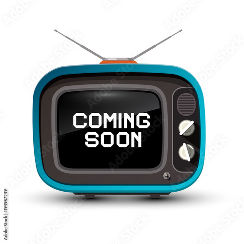 Retro TV with Coming Soon Title on Screen. Vector.