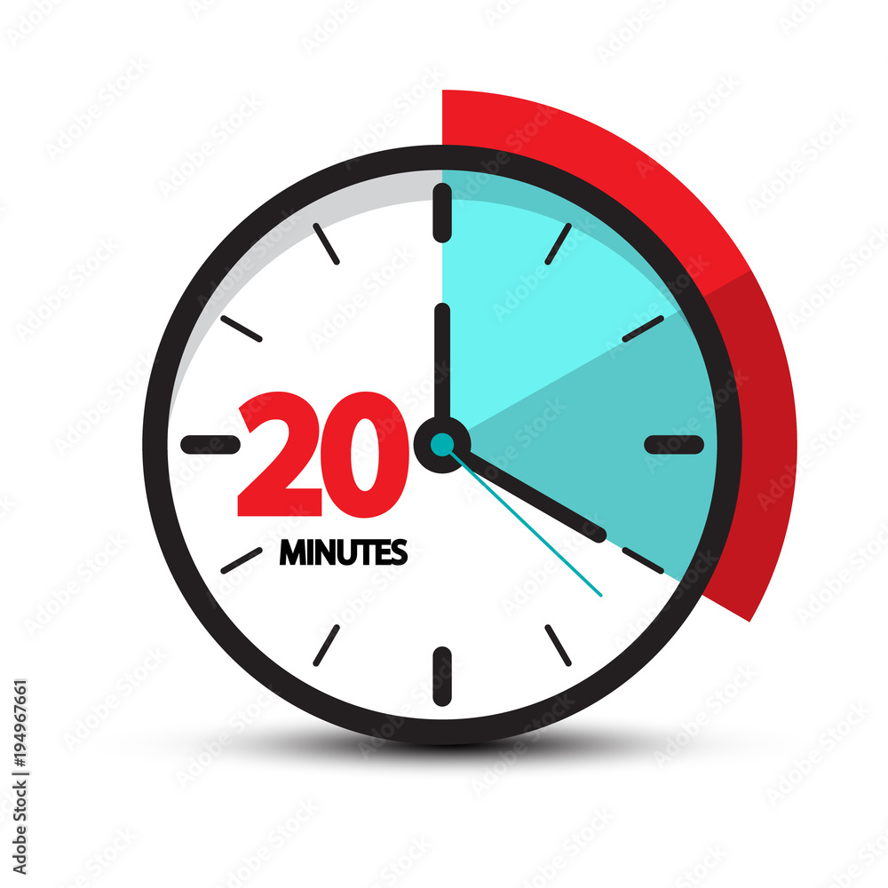 Twenty Minutes Clock Face Icon. Vector Smbol Isolated on White Backgroud,. Twenty Minutes Clock Face Icon. Vector Smbol Isolated on White Backgroud,.