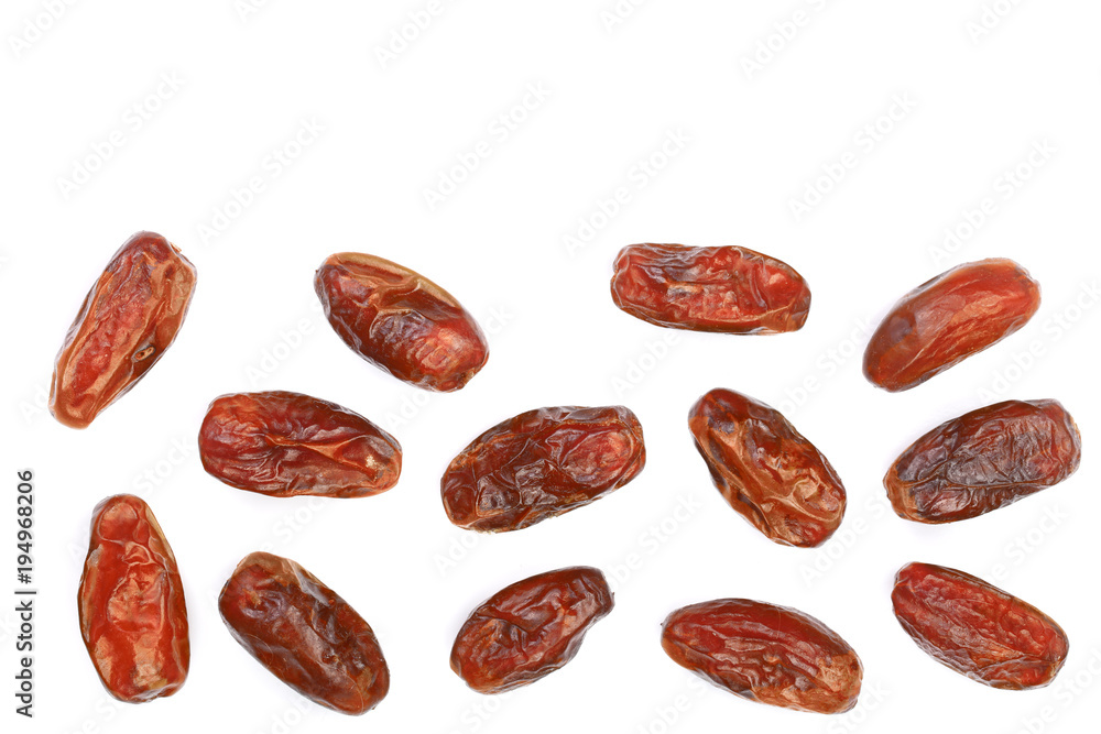 dry dates isolated on white background with copy space for your text. Top view. Flat lay pattern dry dates isolated on white background with copy space for your text. Top view. Flat lay pattern