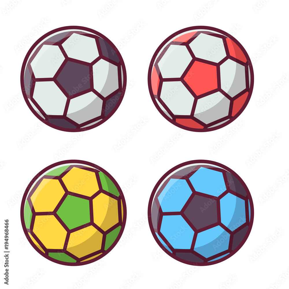 Colorful Football And Soccer Balls Set Sport Activity Icons Isolated On White Multicolor Footballer Ball Logo Or Label Template Stock Vector Adobe Stock Colorful Football And Soccer Balls Set Sport Activity Icons Isolated On White Multicolor Footballer Ball Logo Or Label Template Stock Vector Adobe Stock