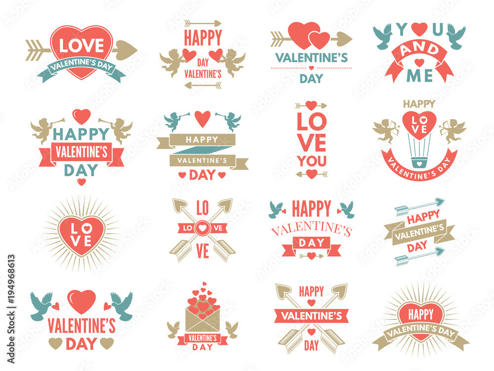 Labels and symbols of loves. St valentine day pictures for scrapbook design