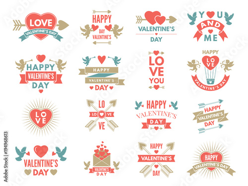 Labels and symbols of loves. St valentine day pictures for scrapbook design