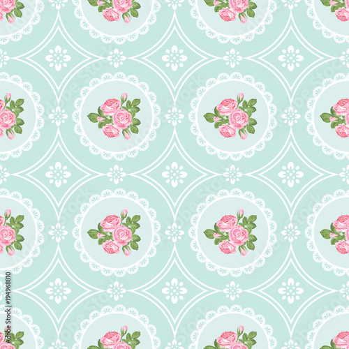 Shabby chic rose seamless pattern background