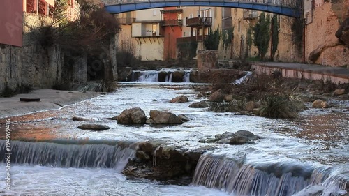 waterfalls of the river Sals and spa town of Renne Les Bains in Aude, France
